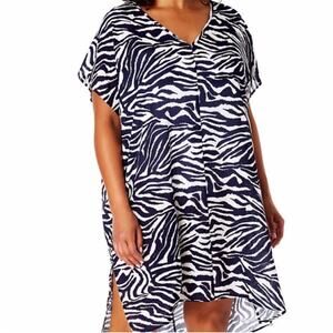 Anne Cole Zebra Print Swim Cover Up Dress navy blue white - 18/20